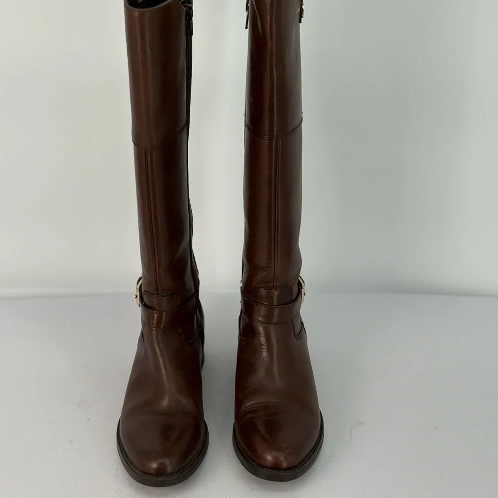 🐈‍⬛ Gillio Brown leather riding boots with elastic panels Boots